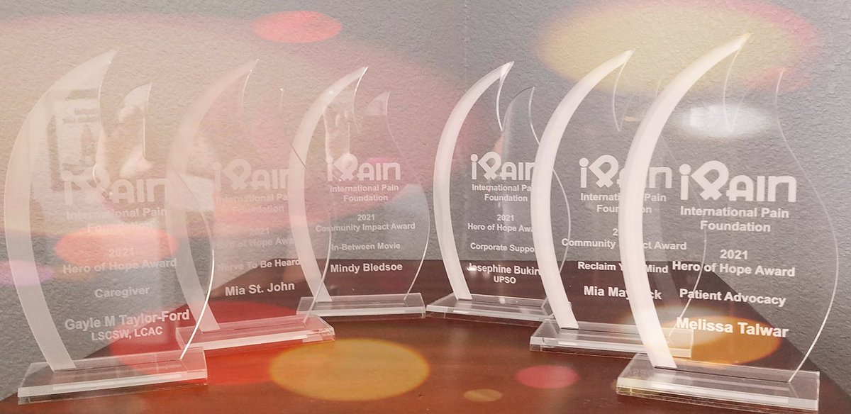 Tomorrow starts #ChronicPainAwarenessMonth Congrats to our 2021 #iPain #HeroOfHope and #CommunityImpact award recipients @MyBrainStormz
@bledska @teamfibro
<a href="/PainSupport1/">Pain Support Organisation</a> <a href="/MiaStJohnBoxer/">Mia St. John</a> &amp; Gayle Ford 

#CPAM21 #PAM21 #chronicpain #individuallizedHealthcare #makeadifference