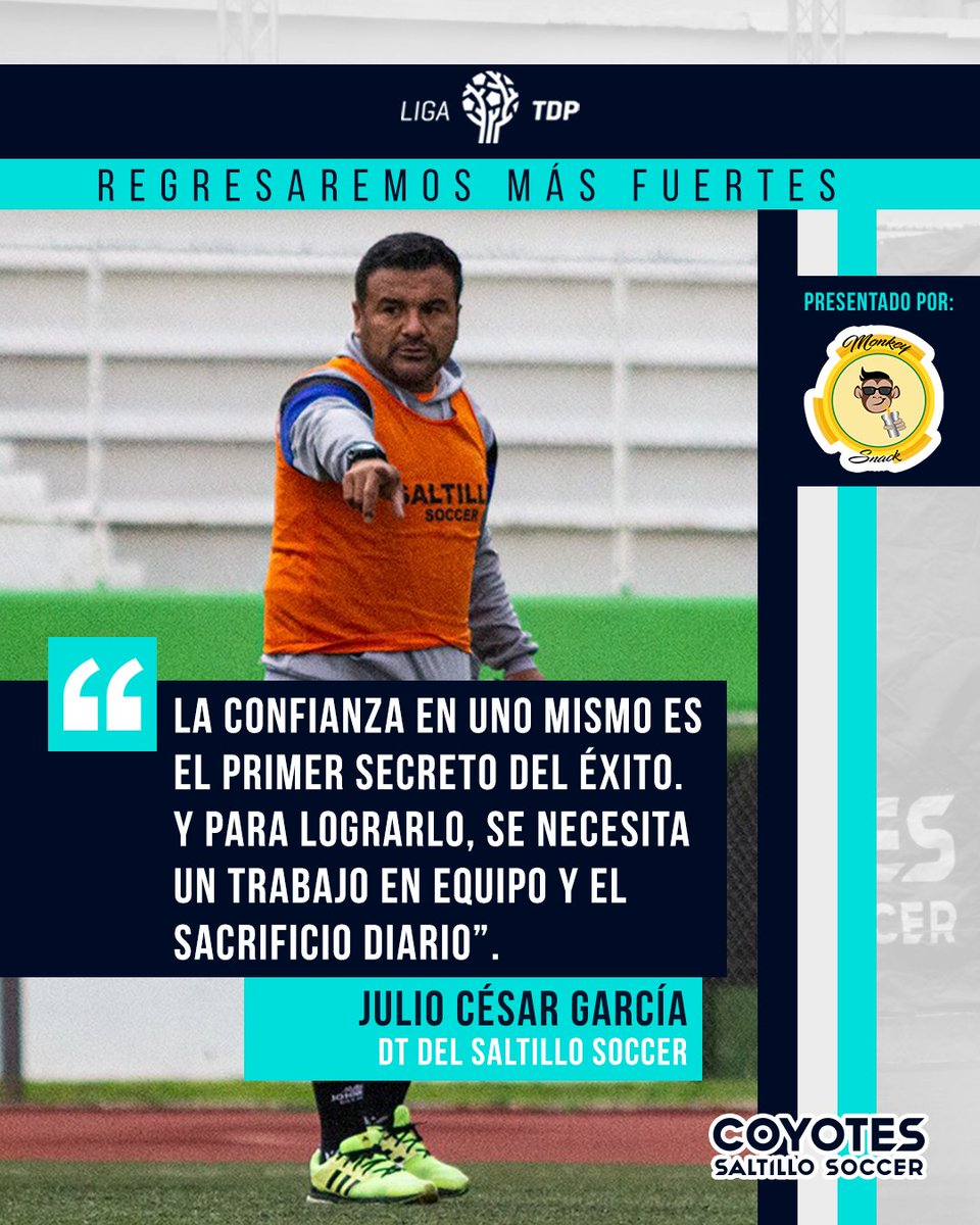saltillo_soccer's tweet photo. 🐺 ¡CONCENTRADOS!
💪 Nuestro DT, @elnegrogarciaaa, tiene la fórmula del éxito. ⚪️🔵 Muy pronto, iremos por mucho más ¡ESPÉRALO! @LigaTDP
.
🐵 Presentado por #MonkeySnack
🔖PROMOCIÓN: Boneless+papas+ refresco x $99
#SomosCoyotes #Saltillo #LaDobleSS https://t.co/luORDnHyx5