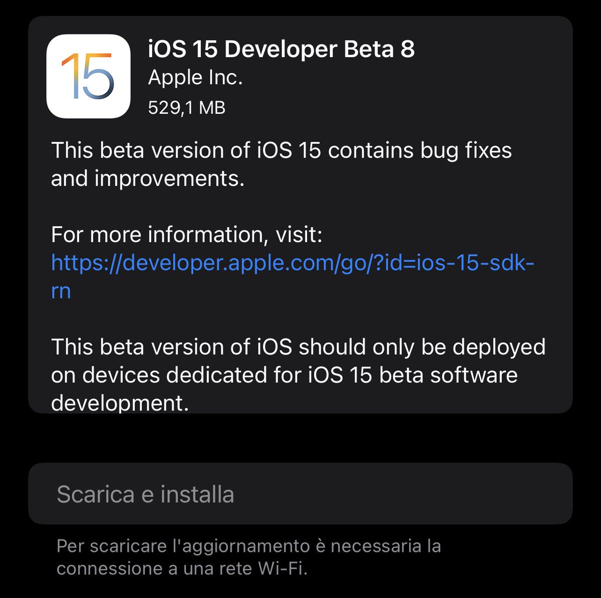 mb4k_tech's tweet image. #iOS15Beta8 per sviluppatori disponibile al download 📲