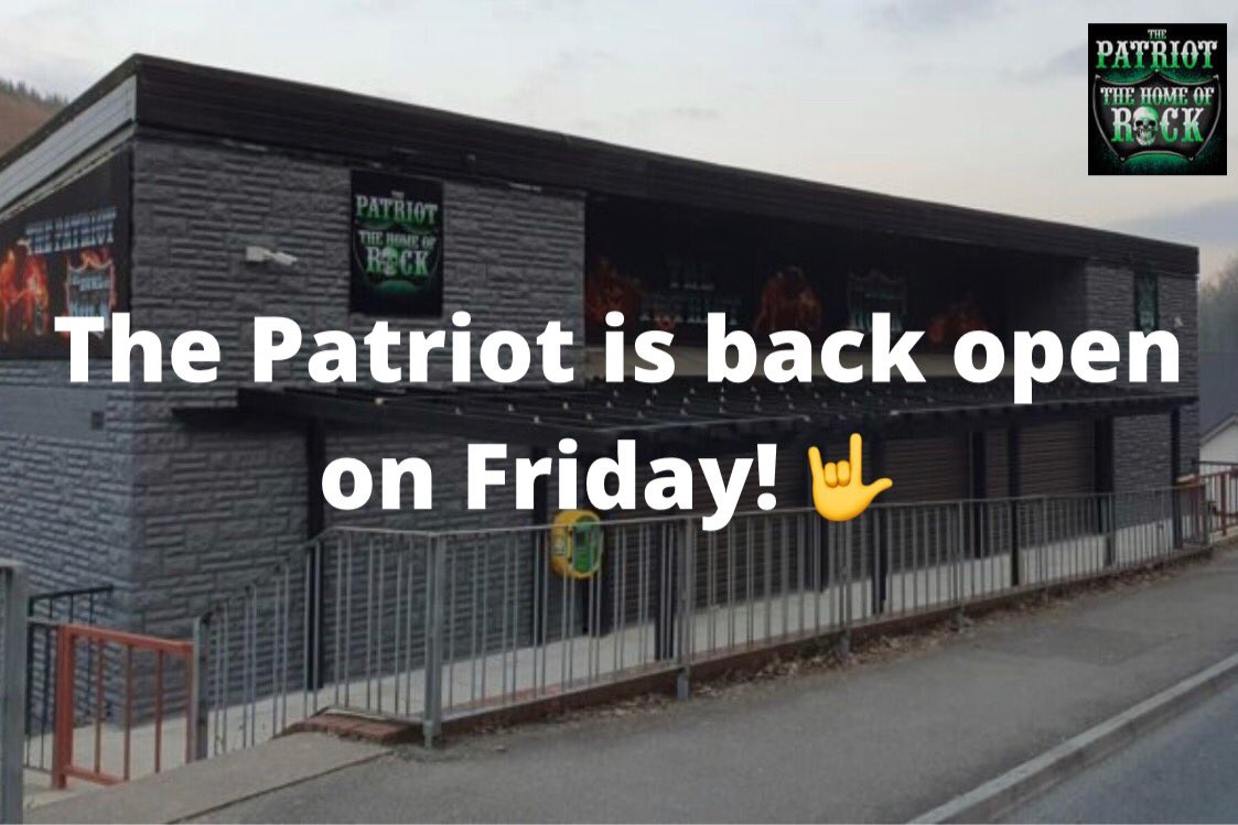 The Patriot Home of Rock #patriothomeofrock is back open on Friday 😎😎😎😎😎🤟

We look forward to seeing you at one of our events sometime soon 🤟

home-of-rock.co.uk 🏴󠁧󠁢󠁷󠁬󠁳󠁿🇬🇧 #Crumlin #SouthWales #Wales #UK