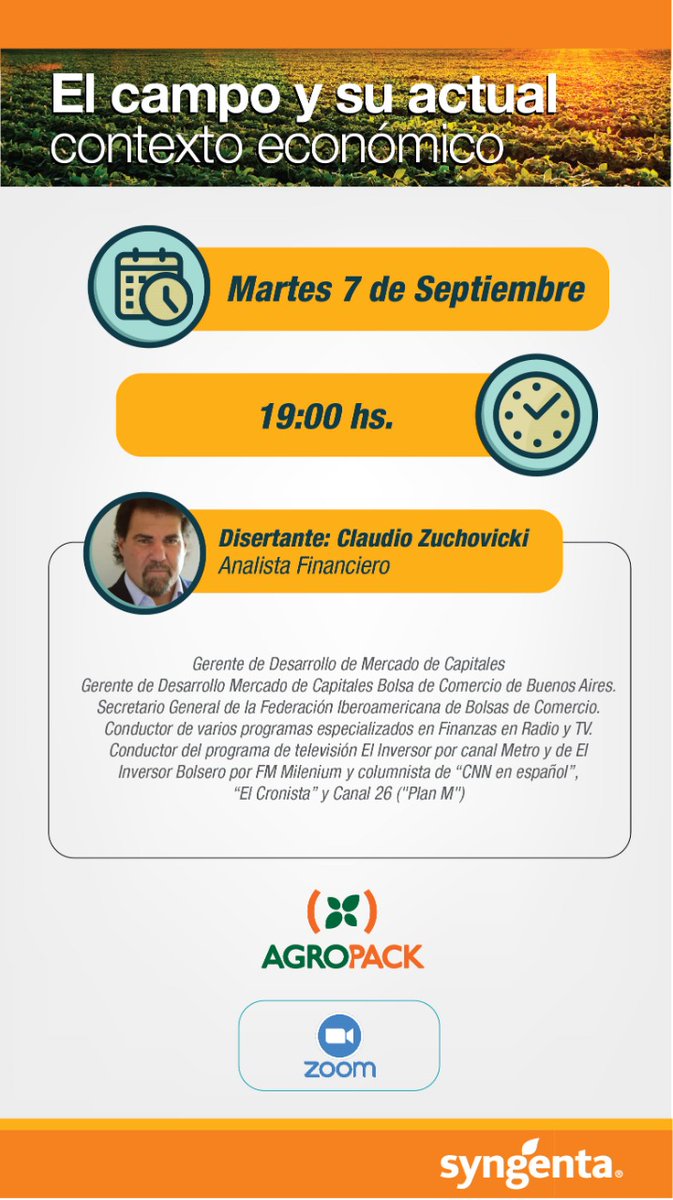 Agropack (@agropack) on Twitter photo Te invitamos al ciclo de charlas junto a <a href="/ClaudioZucho/">Claudio Zuchovicki</a>
📆 Martes 7 de Septiembre
🕑 19hs
Nos hablará del contexto global, valor de las materias primas, dólar y tasa de inflación ante un marco de incertidumbre política
.
Inscribite en este link 👉 us02web.zoom.us/meeting/regist… Te invitamos al ciclo de charlas junto a <a href="/ClaudioZucho/">Claudio Zuchovicki</a>
📆 Martes 7 de Septiembre
🕑 19hs
Nos hablará del contexto global, valor de las materias primas, dólar y tasa de inflación ante un marco de incertidumbre política
.
Inscribite en este link 👉 us02web.zoom.us/meeting/regist…