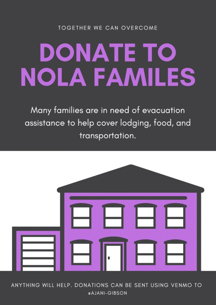 Fr Ajani Gibson of <a href="/SPCNola/">SPCNola</a> in New Orleans has put out a call for donations to assist evacuees from #HurricaneIda, many of whom are in desperate need of funds for food, lodging, and transportation.

His Venmo username is "Ajani-Gibson".