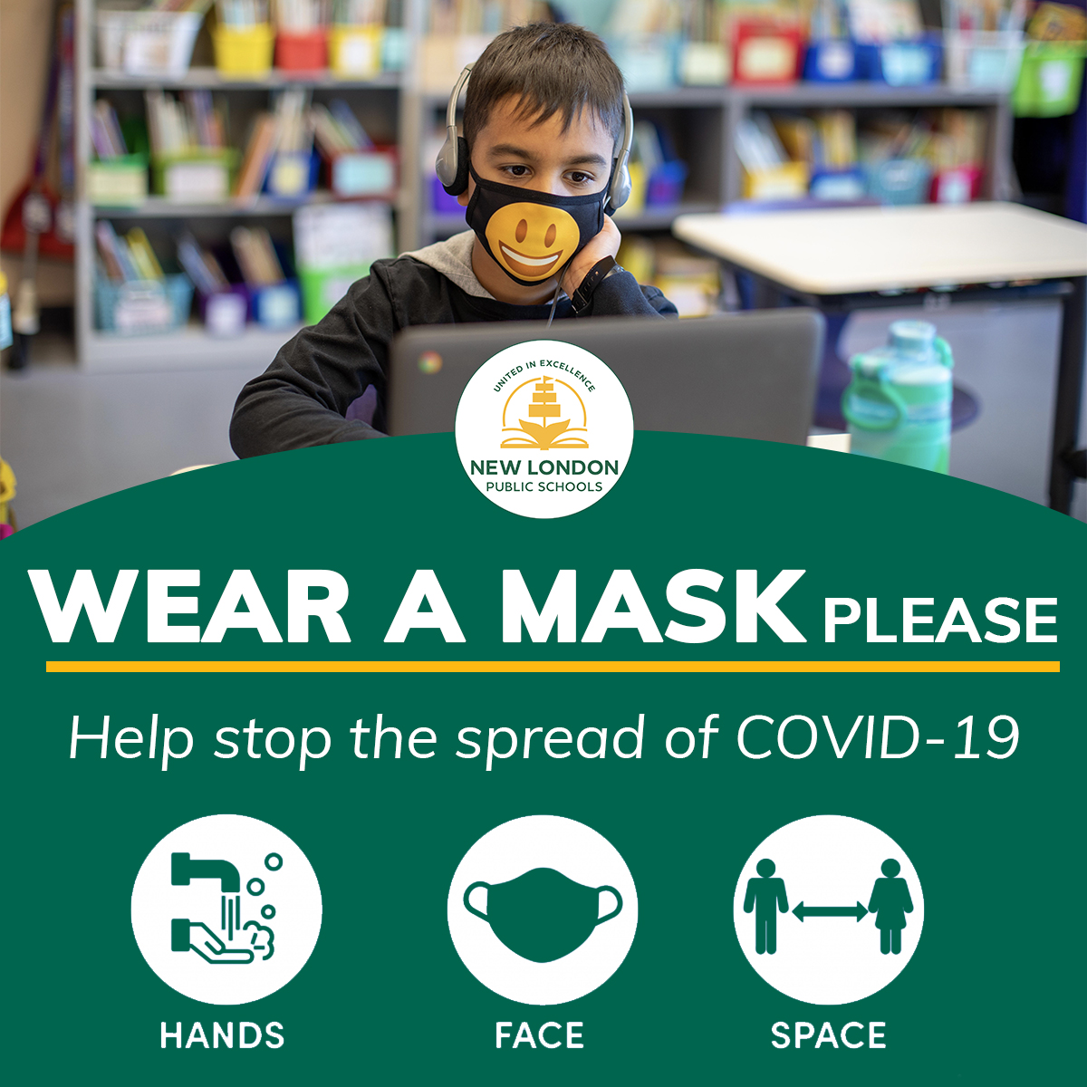 Hello NLPS Families, just a reminder that our students will be required to continue wearing masks.  Lets help stop the spread of COVID-19 #BeSafe #NLPS #NewLondon #COVID #Education