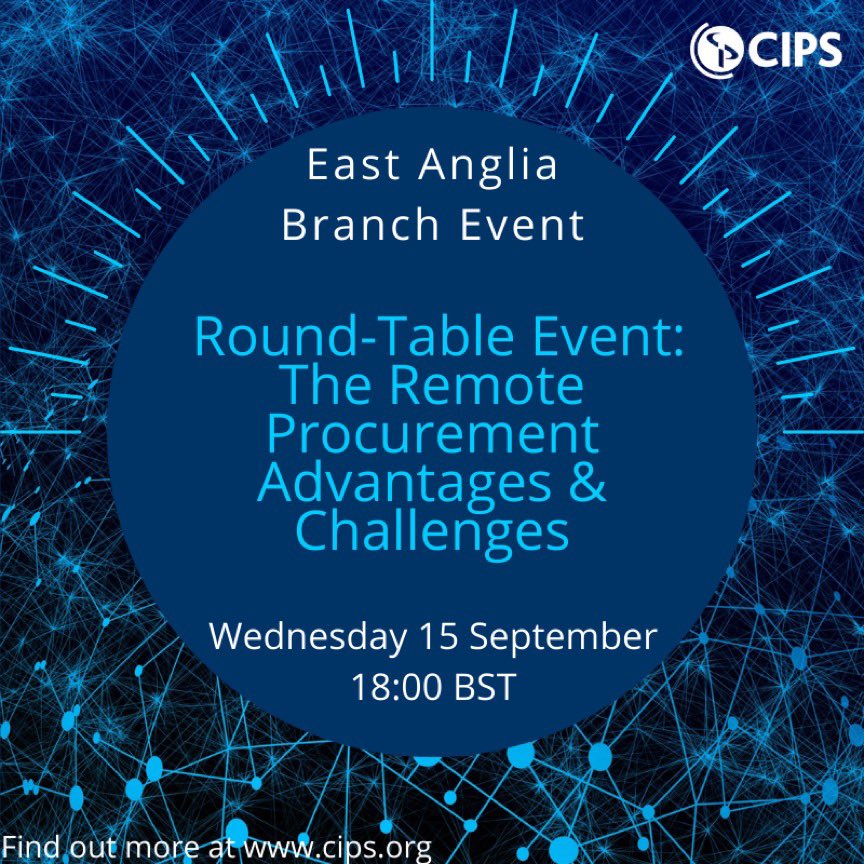 CIPSEastAnglia's tweet photo. Remote working. Now we've done it, let's talk about it. What worked, what challenged us? As procurement professionals, let us use this experience to upgrade &amp; design a new &amp; enhanced way of working into the future. Book here https://t.co/nBgaXTy6MC #procurement #roundtable #CIPS https://t.co/AsQqOZl4Mu