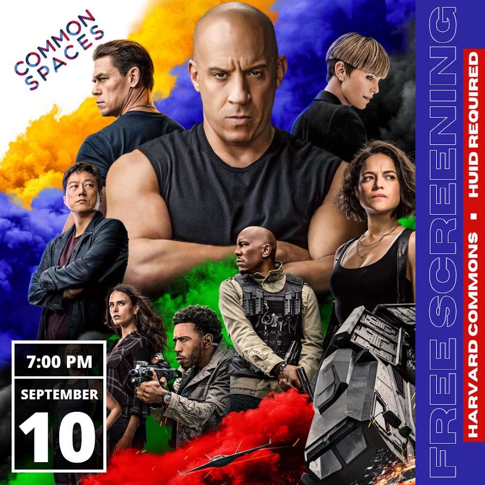 Miss us? Veritas film screenings return to Harvard Commons on Friday September 10, 2021! Stop by Harvard Commons at 7:00pm to see our first film, F9! #MySCC