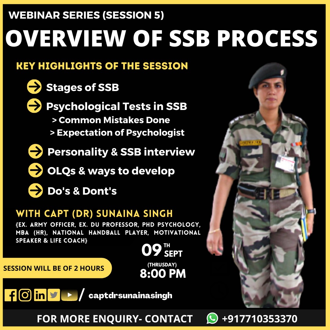 CaptSunaina's tweet photo. Webinar session 5

Topic: Overview of SSB Process 

09th September, 2021, Thursday @8 PM*

*Link to Register:*
https://t.co/eDsnoFgLYY

Hope to See you there!✨ https://t.co/VzHA0C4Knc
