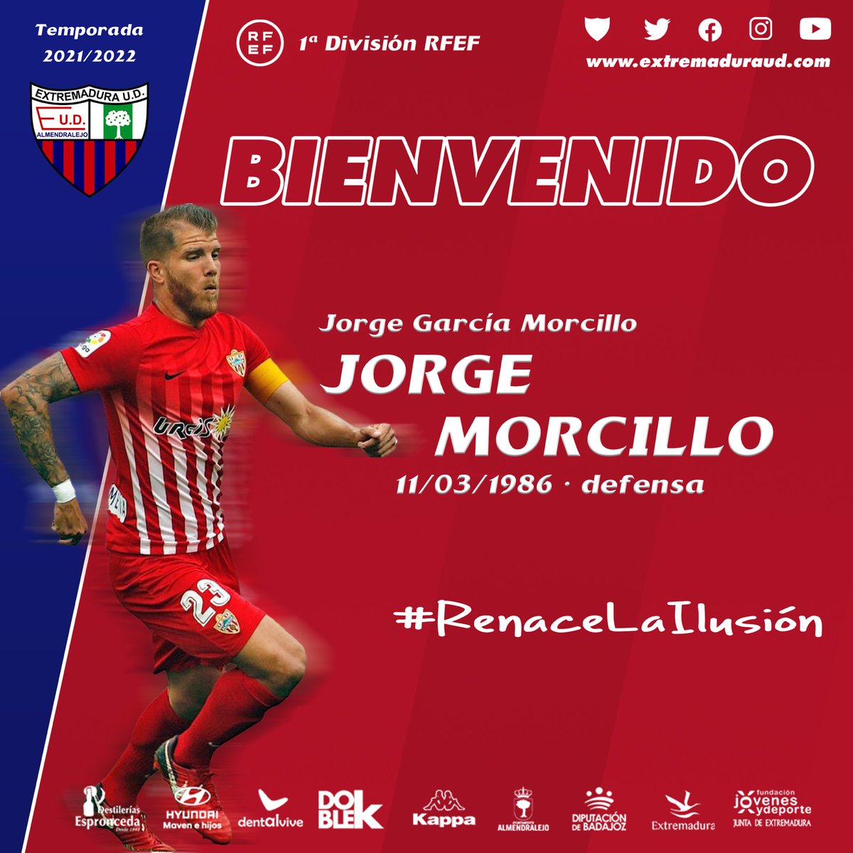 🛬 Un nuevo guerrero aterriza en el Extremadura UD. Damos la bienvenida a Jorge Morcillo, defensa central con amplia experiencia en el fútbol nacional, quien firma por dos temporadas.
👏 ¡Bienvenido!
