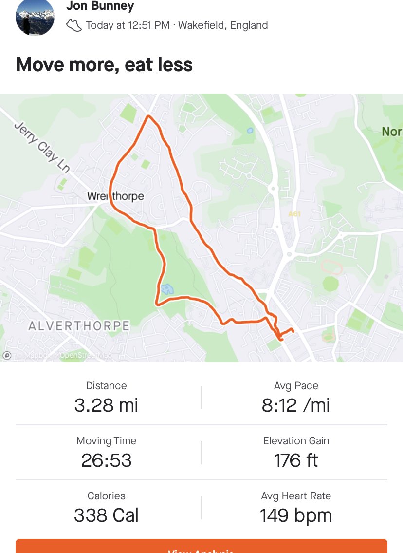 JonBunney's tweet photo. As I’m now following you ⁦@runningpunks⁩ &amp; upping my game after a few weeks of sporadic runs &amp; an ill-considered 5-a-side tournament related ankle injury I thought I should post today’s run.. https://t.co/Lvee646JiW