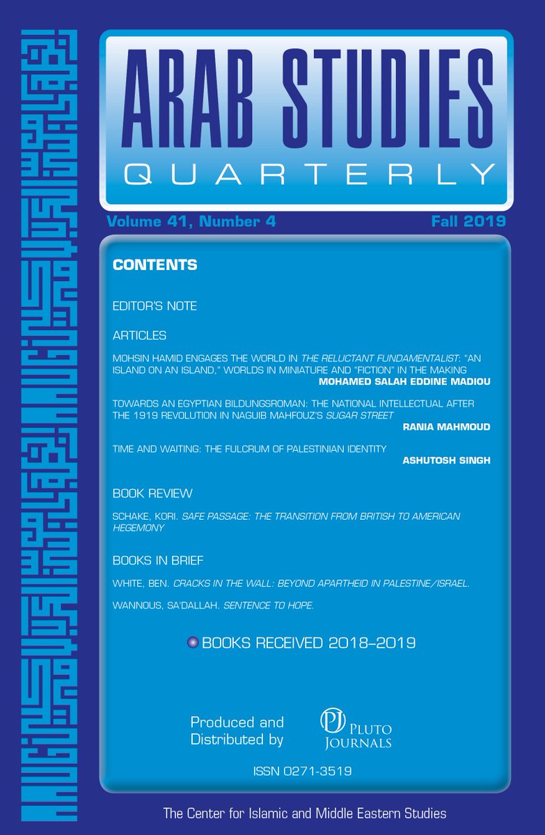 ashutosh_ir's tweet image. Happy to share the link 2 my article @ASQ by @plutojournal.This was published in 2019. Now available on @Jstor. Title – Time and Waiting: The Fulcrum of Palestinian Identity. 
#palestianstudies #middleeasternstudies #AcademicTwitter 
#SISJNU

jstor.org/stable/10.1316… +