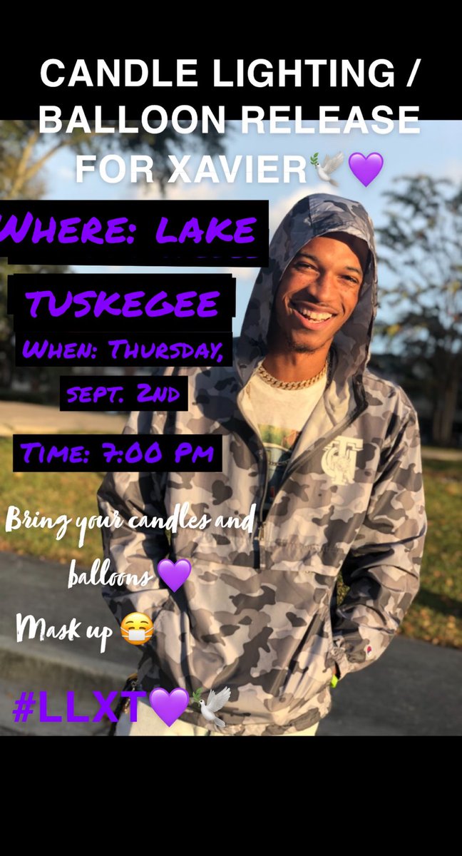 JenellIam's tweet photo. VIGIL LOCATION CHANGE!!!! Please still come out and celebrate the life of Xavier Thomas!💜🤍🕊remember to mask up. Ballon colors are purple and white #LLXT https://t.co/zqIGfYT1Vm