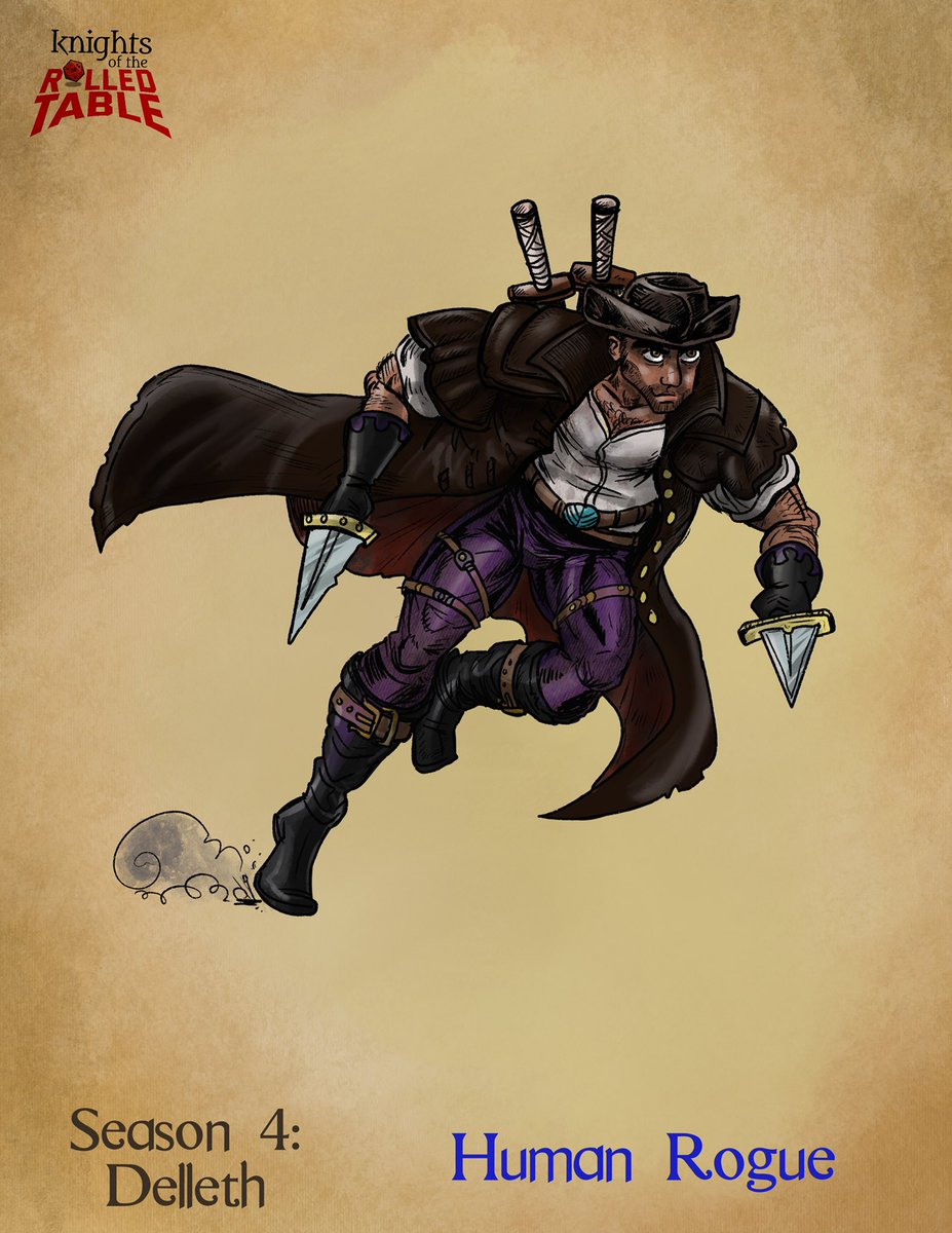 RolledTable's tweet photo. Season 4 character art. Delleth, human Rogue inquisitor. #dndart #dnd #rogue #rolledtable #humanrogue https://t.co/jUY9a6vD28