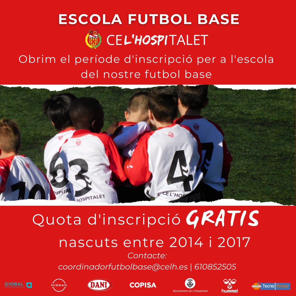 📣📣 Ja tenim obert el període per a fer la inscripció a la nostra Escola del <a href="/celhfutbolbase/">CE L'Hospitalet Futbol Base</a>.

❗Quota gratis per als nascuts entre el 2014 i 2017. 

#SomFutur⚪️❤️