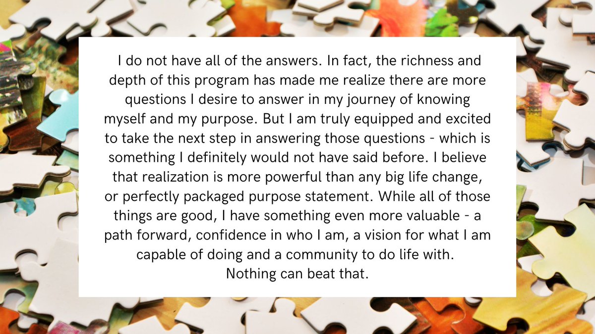 This testimonial from one of our recent immersive graduates deeply warms our hearts. We are so honored to walk alongside the next generation on their journeys to find purpose and meaning. To the 2021 Immersive Fellows- we are so proud of you!