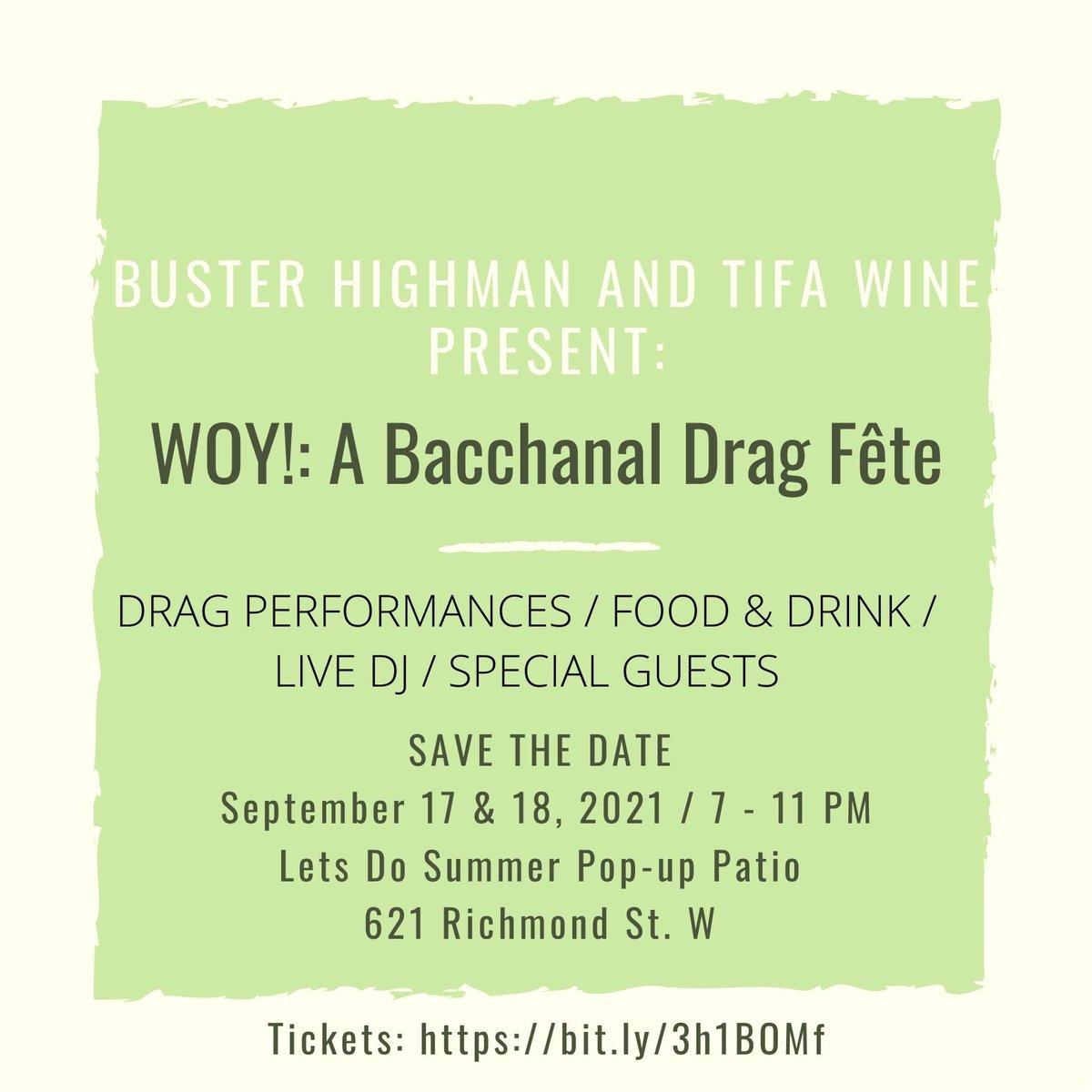 ryanpersadie's tweet photo. Super excited to announce that Buster Highman (founder of @StrappedTO) and I are throwing a drag fête! Come through on September 17 and 18 at the #letsdosummer pop-up patio! Featuring Caribbean drag performances, live DJs, food and drinks! Ticket link can be found below. https://t.co/7kMOtIPZgq