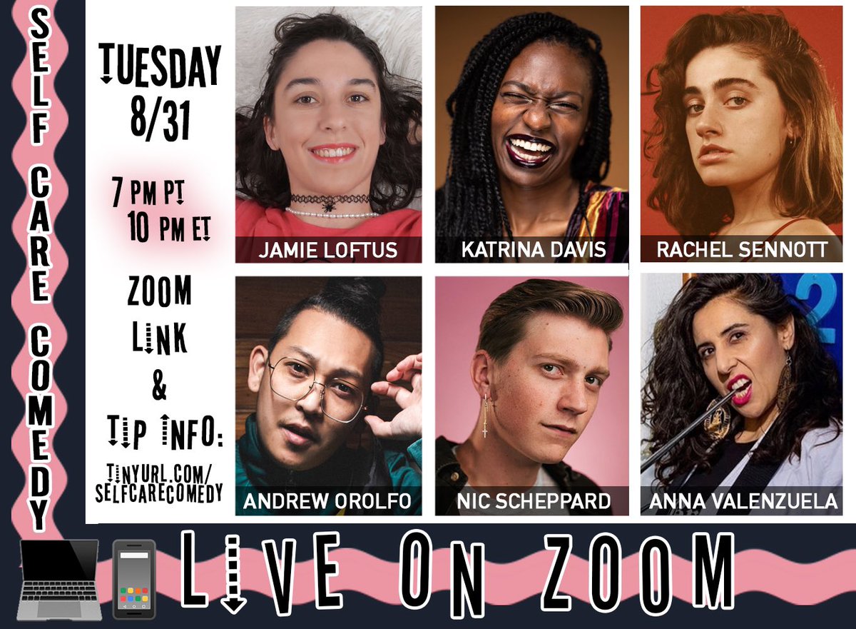 Naked Comedy (@naked_comedy) on Twitter photo Big show TONIGHT on the interwebs, come through!! <a href="/jamieloftusHELP/">jamie loftus 🌭</a> @Rachel_Sennott <a href="/Andrew_Orolfo/">Andrew Orolfo</a> <a href="/katrinasivad/">Katrina Davis</a> <a href="/Nicschepp/">Nic Scheppard</a> & @annavisfun!
Support the show with a $10 minimum tip to pay the comics: eventbrite.com/e/self-care-co… or tip live during the show at TinyURL.com/SelfCareComedy Big show TONIGHT on the interwebs, come through!! <a href="/jamieloftusHELP/">jamie loftus 🌭</a> @Rachel_Sennott <a href="/Andrew_Orolfo/">Andrew Orolfo</a> <a href="/katrinasivad/">Katrina Davis</a> <a href="/Nicschepp/">Nic Scheppard</a> & @annavisfun!
Support the show with a $10 minimum tip to pay the comics: eventbrite.com/e/self-care-co… or tip live during the show at TinyURL.com/SelfCareComedy