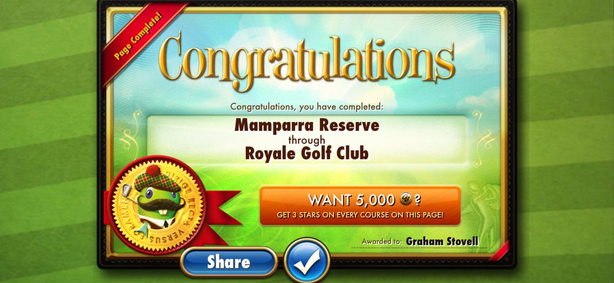 87Geeman's tweet image. Whoa! I got this certificate in Fairway Solitaire for completing a Course Page! bigfi.sh/FairwaySolitai…