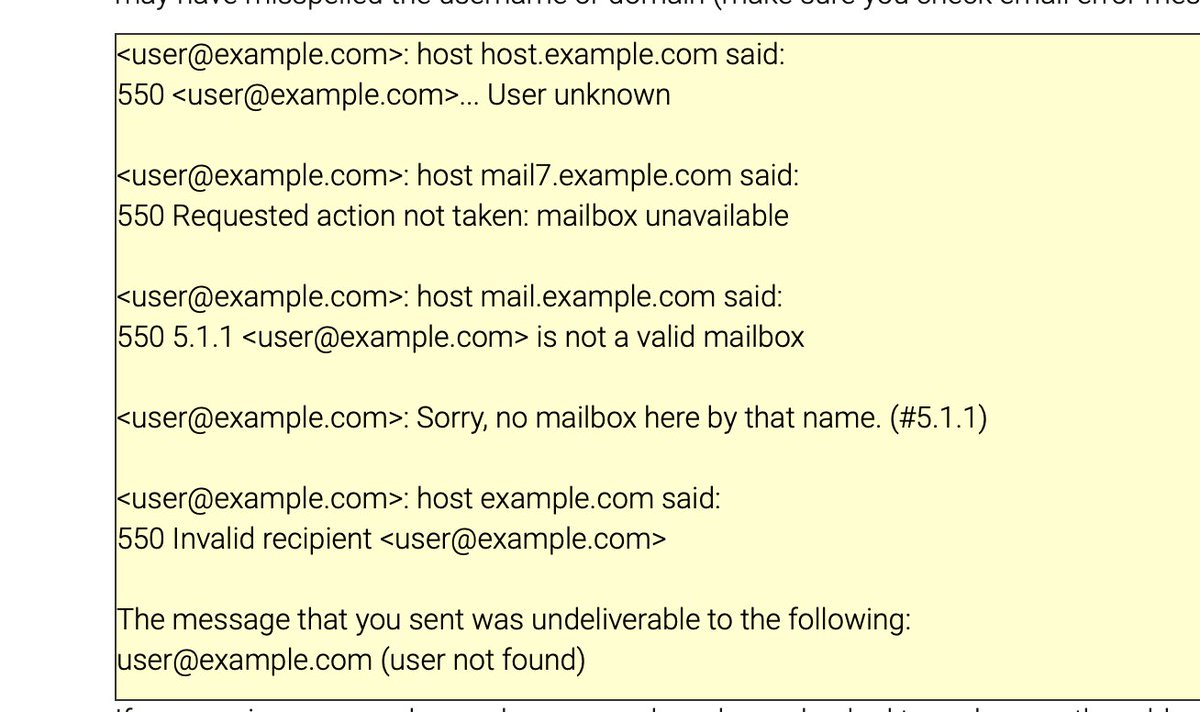 message error 550 (cette adresse mail n'existe pas)