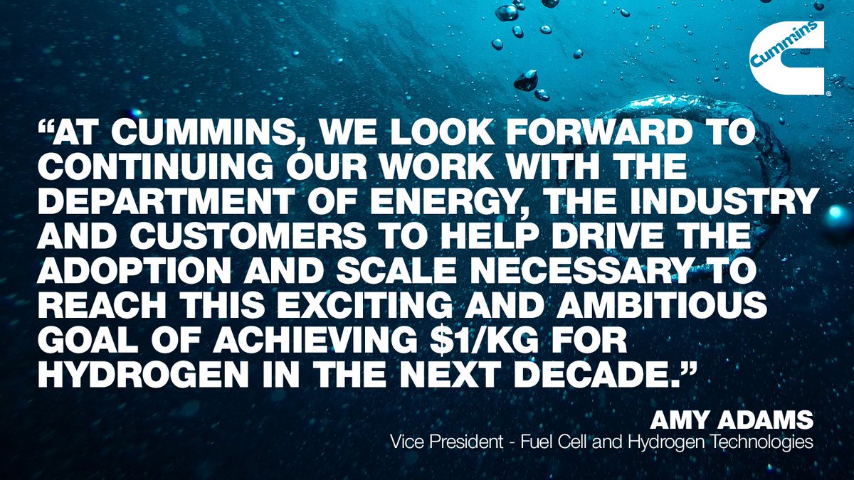 At today’s <a href="/ENERGY/">U.S. Department of Energy</a> Hydrogen Shot Summit, our Vice President – Fuel Cell and Hydrogen Technologies, Amy Adams, shared <a href="/Cummins/">Cummins Inc.</a> commitment to the transition to renewable and low-carbon power, including our goal to be carbon neutral by 2050. 

#Cummins #GenerationH