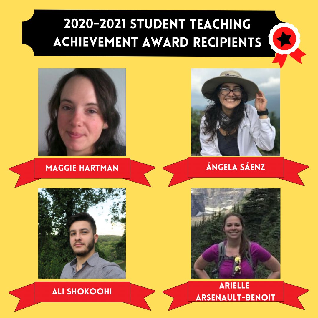 Congratulations to Maggie, Ángela, Ali, and Arielle for receiving the Student Teaching Achievement award for their outstanding teaching in 2020-2021. We are so proud and lucky to have you! 📚🐞🎉 @UMDEntomology #studentteaching #graduatestudents #umd #umdentomology #entomology