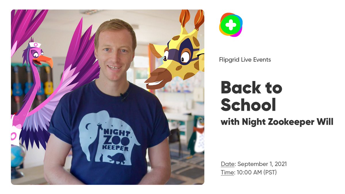 MicrosoftFlip's tweet photo. Ready for a learning adventure? Join with your learners tomorrow at 10am PT for a fun #FlipgridLiveEvent exploring the wonders and magical animals of the Night Zoo with the @NightZookeeper team. 
https://t.co/NO5vIixWhI https://t.co/74Aeuo8pDP
