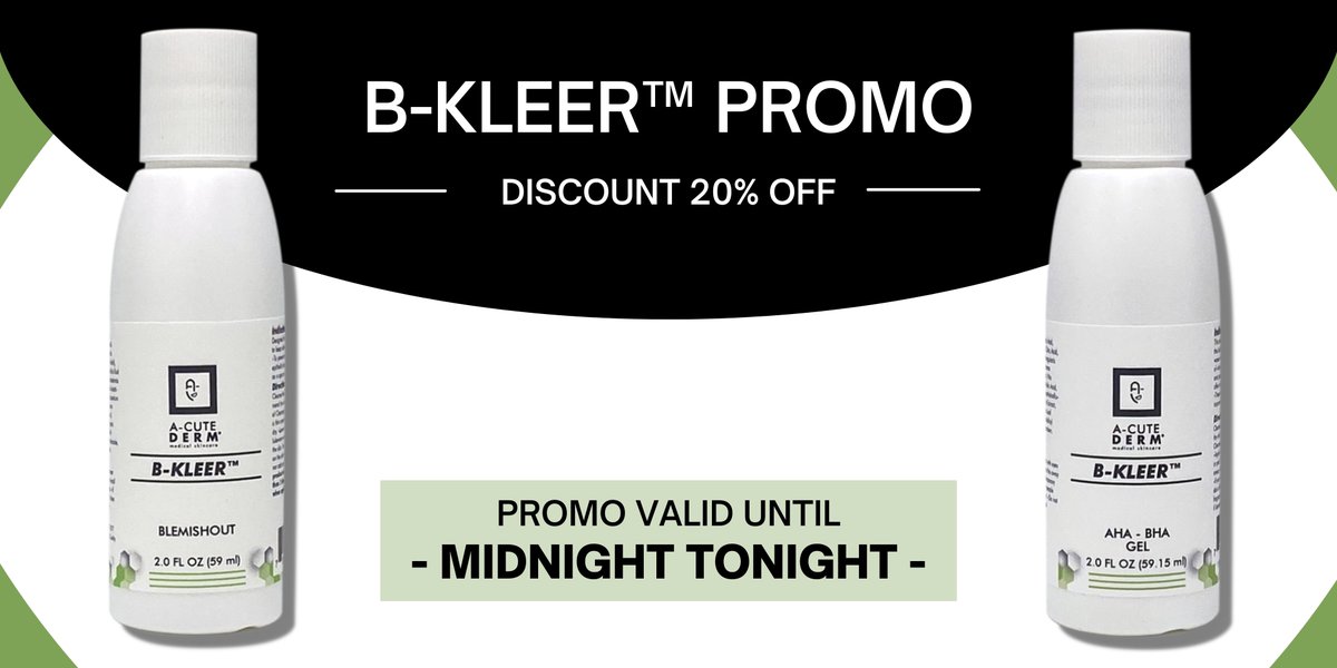 Ending Tonight! Today is the last day to get 20% off on our #acne #products. Have #skincare on-the-go with B-Kleer™. Get a full-sized option for your routine. No code needed, so order now! || #acutederm #estakronbergmd

Call: 
713-771-5018

Website at:
a-cutederm.com