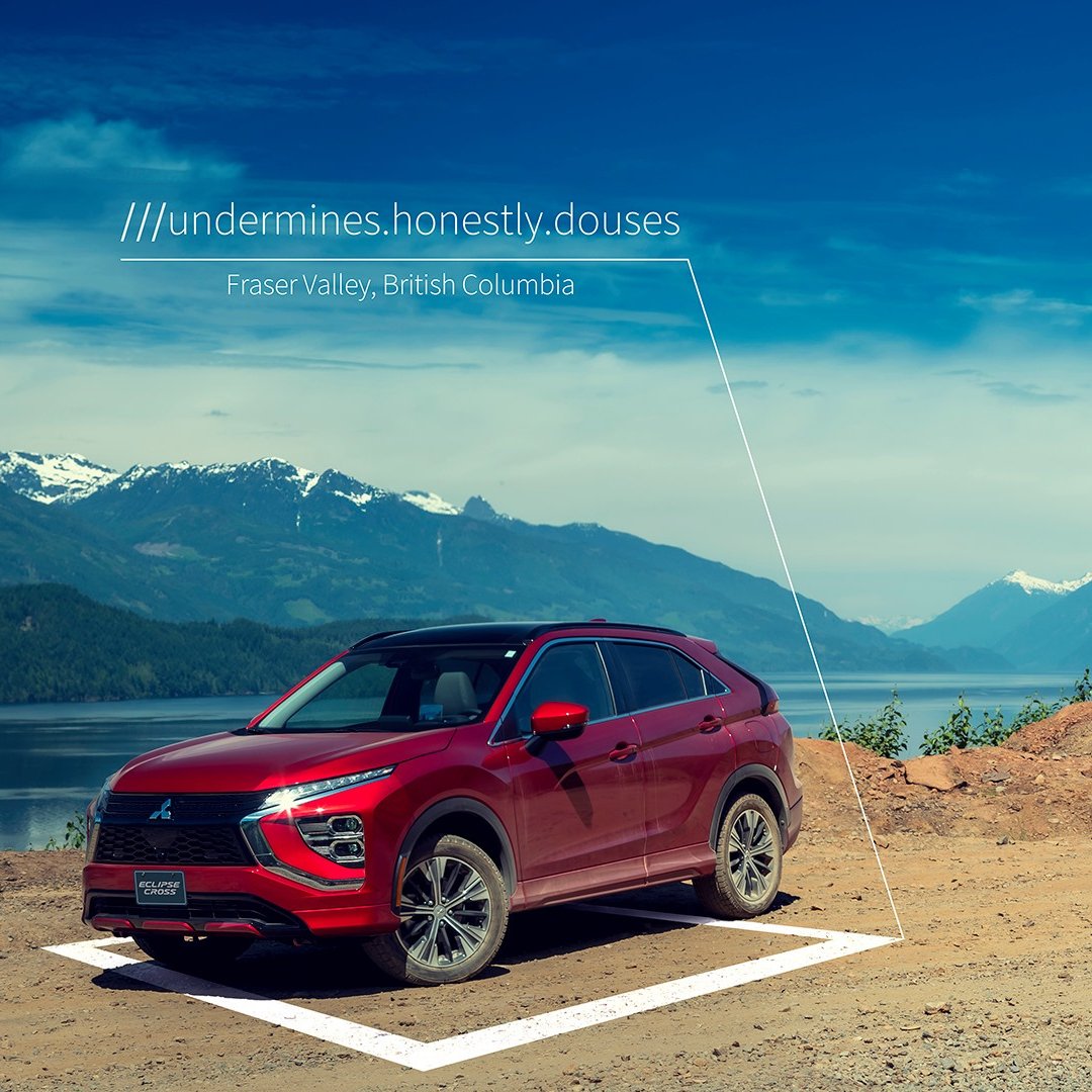 MetrotownMitsu's tweet photo. Introducing what3words to the All-New 2022 Mitsubishi Eclipse Cross - get directions to any 3 metre square in the world using just three words. We’re proud to be the first car company in the world to offer this offline through our built-in TomTom navigation system. https://t.co/pnPqQ8hb2X
