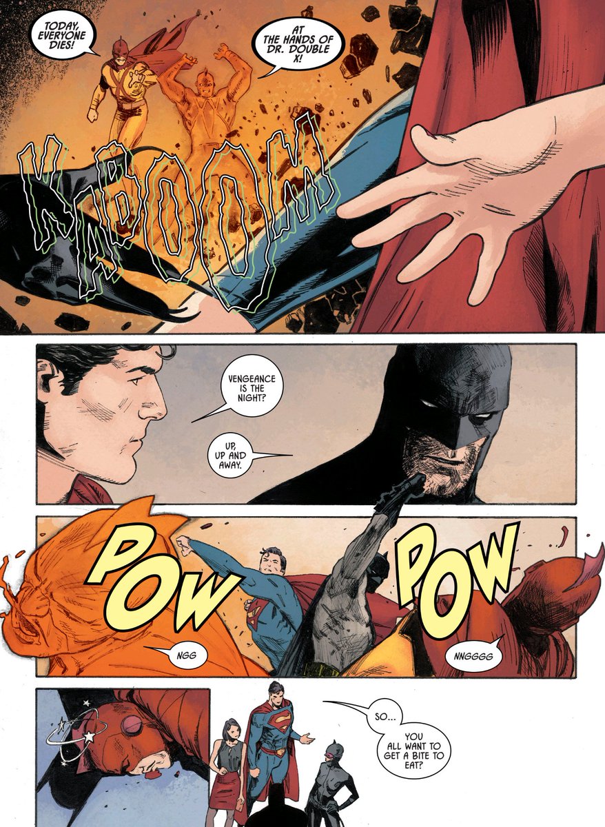 "Vengeance is the night?"
"Up up and away"
From Batman issue 36
Published Dec 6, 2017
Writer: Tom King
Pencils: Clay Mann
Inks: Clay Mann &amp; Seth Mann
Colors:  Jordie Bellaire
Letterer: Clayton Cowles