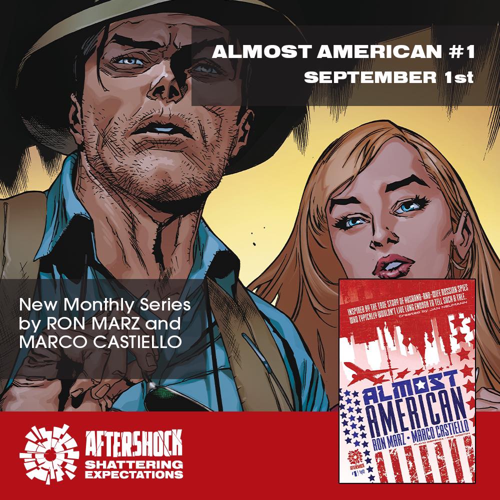 AfterShockComix's tweet photo. They came from Russia with love…and secrets.
🎆 ALMOST AMERICAN #1 by @ronmarz, @JanoshNeumann (#RedAtlantis), Marco Castiello, @FlavioDispenza, and @ruswooton arrives in #comic stores everywhere tomorrow 💥 #ReadDangerously https://t.co/IWskEt2A1g