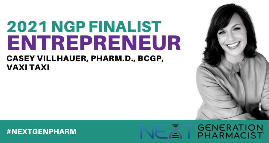 nextgenpharm's tweet photo. Shout out to Casey Villhauer, PharmD, BCGP, (@vaxitaxi_) for being an Entrepreneur finalist for the #NextGenPharm awards. Dr. Villhauer is the founder of Vaxi Taxi. https://t.co/sGmsavwJTs
