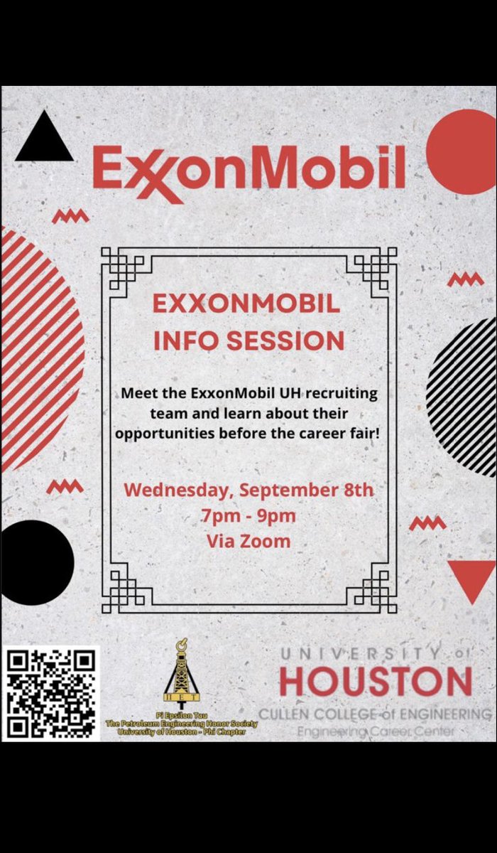 Hey Everyone! I want to invite you to PiET’s 1st general meeting Wednesday, September 8th from 7pm-9pm via Zoom! We will have ExxonMobil’s UH recruiting team giving an info session so come out! Google Form: forms.gle/PpLs4aY3xD4WS9… #uhengineering #uhpetro #pietuh