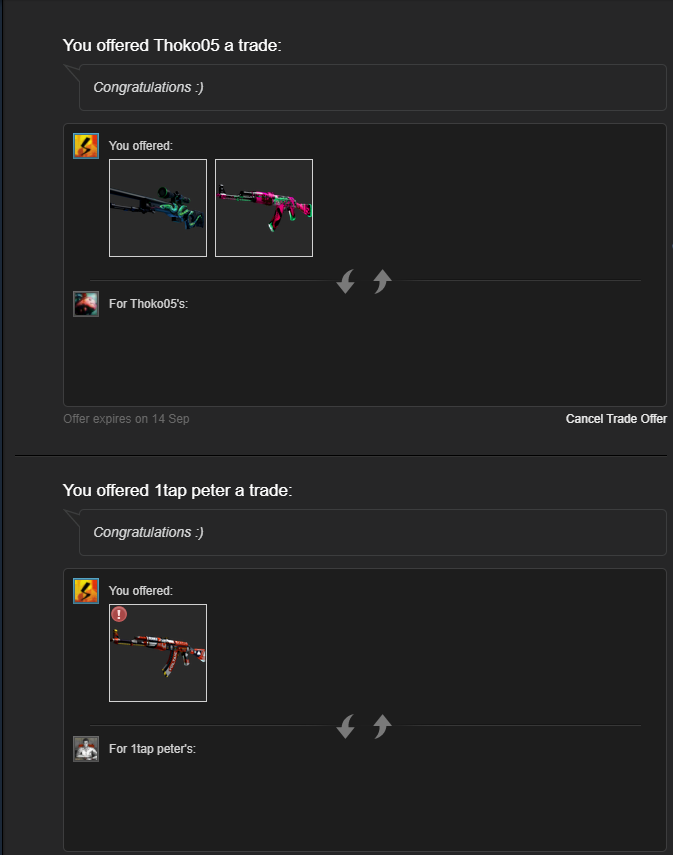 CS2Dragon's tweet photo. Here is proof of me sending the items to the winners: https://t.co/fYph4AVrpc