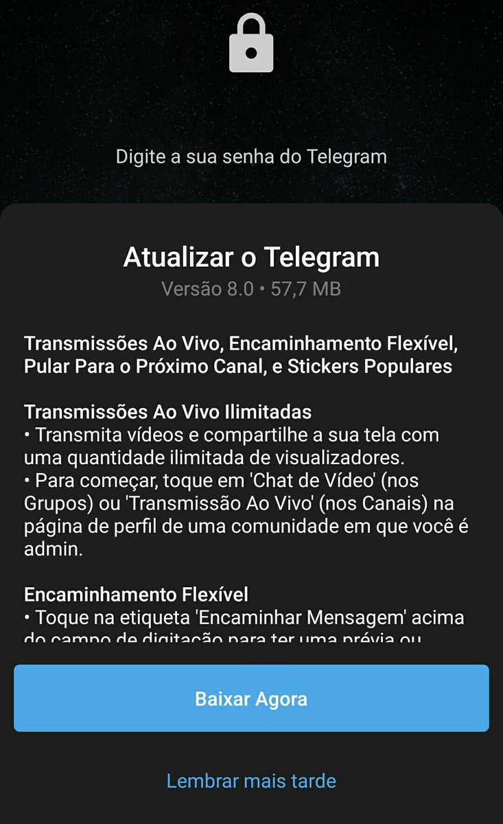 twiterdodenildo's tweet photo. Único "pop up" que eu gosto é esse, pois sei que vem coisa boa, e a lista desta vez foi ainda maior, melhor app... 💪😎👏👏

Eu sei, tem um bug ou 2, mas ainda sim, de modo geral, é o melhor ñ só para mim, mas para muitos...

#Telegram
#TelegramBrasil
#Telegrambr
#VemProTelegram https://t.co/I6c8O7I2aU