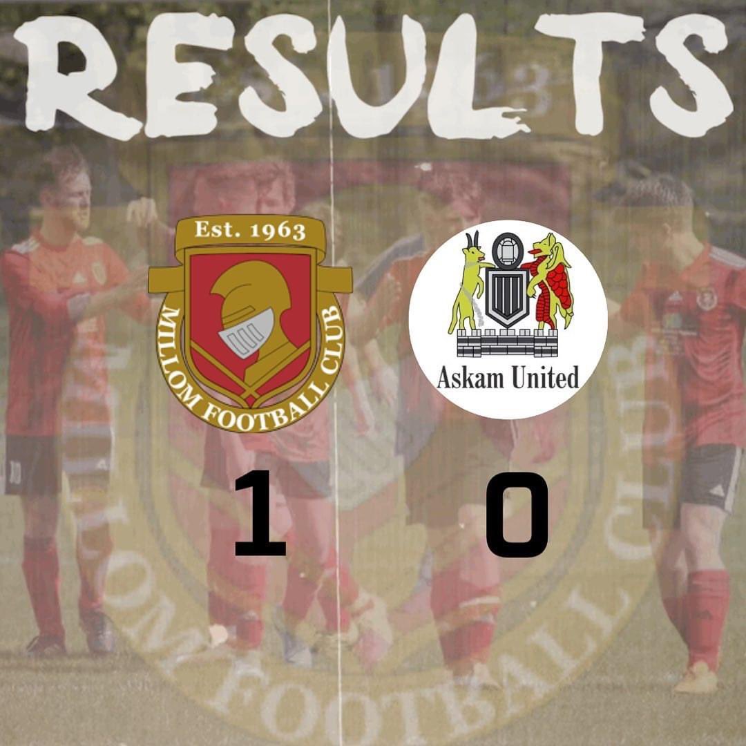 🔴⚫️ Results 🔴⚫️

🏆 League
🔴 1st team
🆚 <a href="/AskamUnitedFC/">Askam United FC</a> 
®️ 1-0
⚽️ <a href="/DreghornTheo/">Theo Dreghorn</a> 
 
A strong team performance and finally our first 3 points of the season. Special mention to 16 year olds Scott Kirby &amp; <a href="/elliot_mcmeekin/">Elliot mcmeekin</a> , both completed back to back starts for the 1st team.