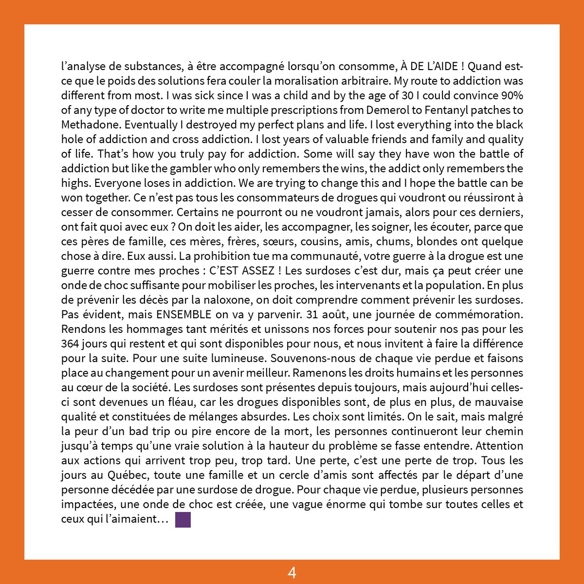 AIDQ_'s tweet photo. Méta d’Âme et l’ @AIDQ_ soulignent la Journée internationale de sensibilisation aux surdoses avec cette création collective réalisée par l’équipe du programme de formation PROFAN 2.0. Le texte a été écrit spontanément et n’a pas fait l’objet d’une révision. #JISS #PROFAN https://t.co/0NZWuBhlAj