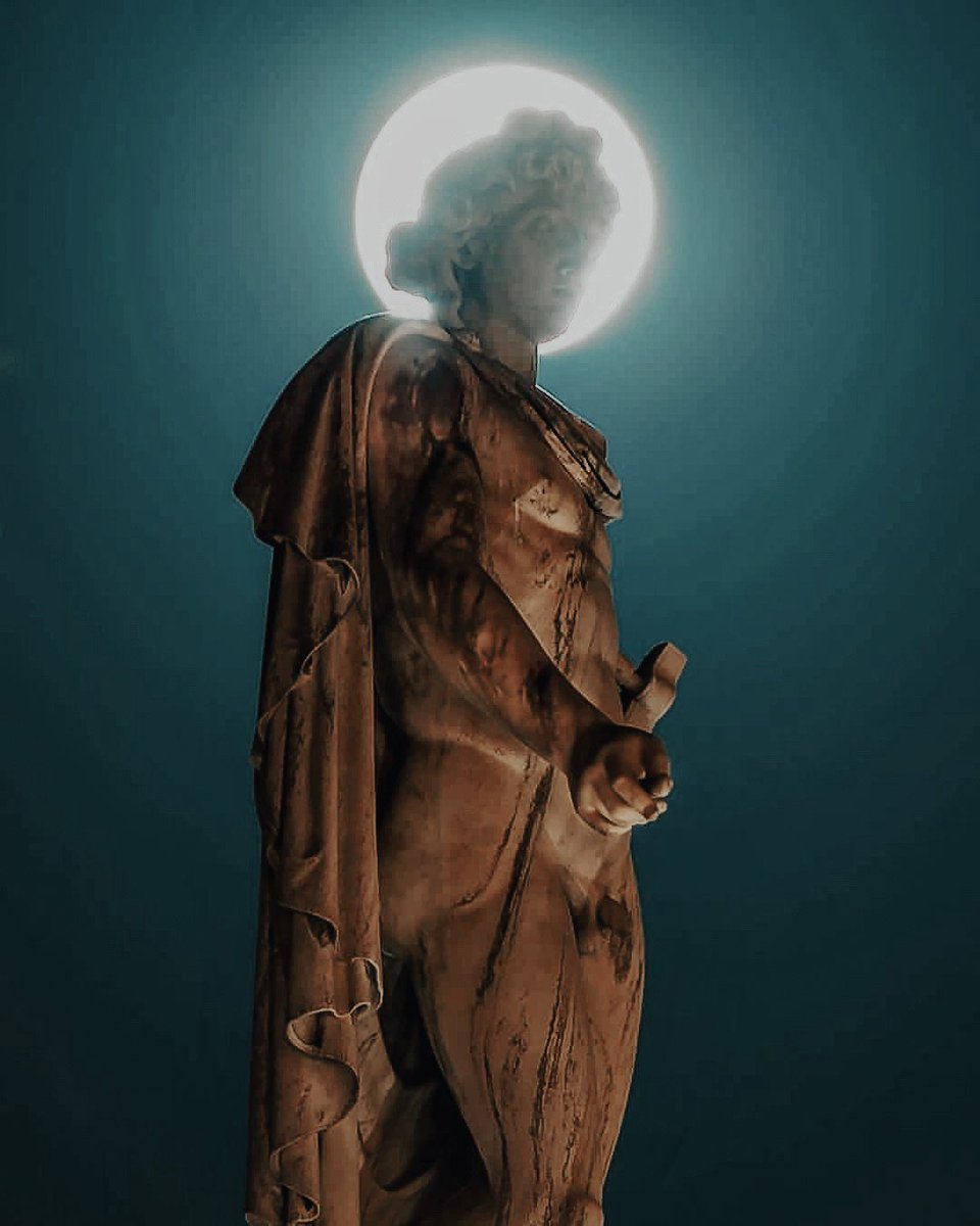 the statues of apollo and athena, at the academy athens, in a full moon night.
