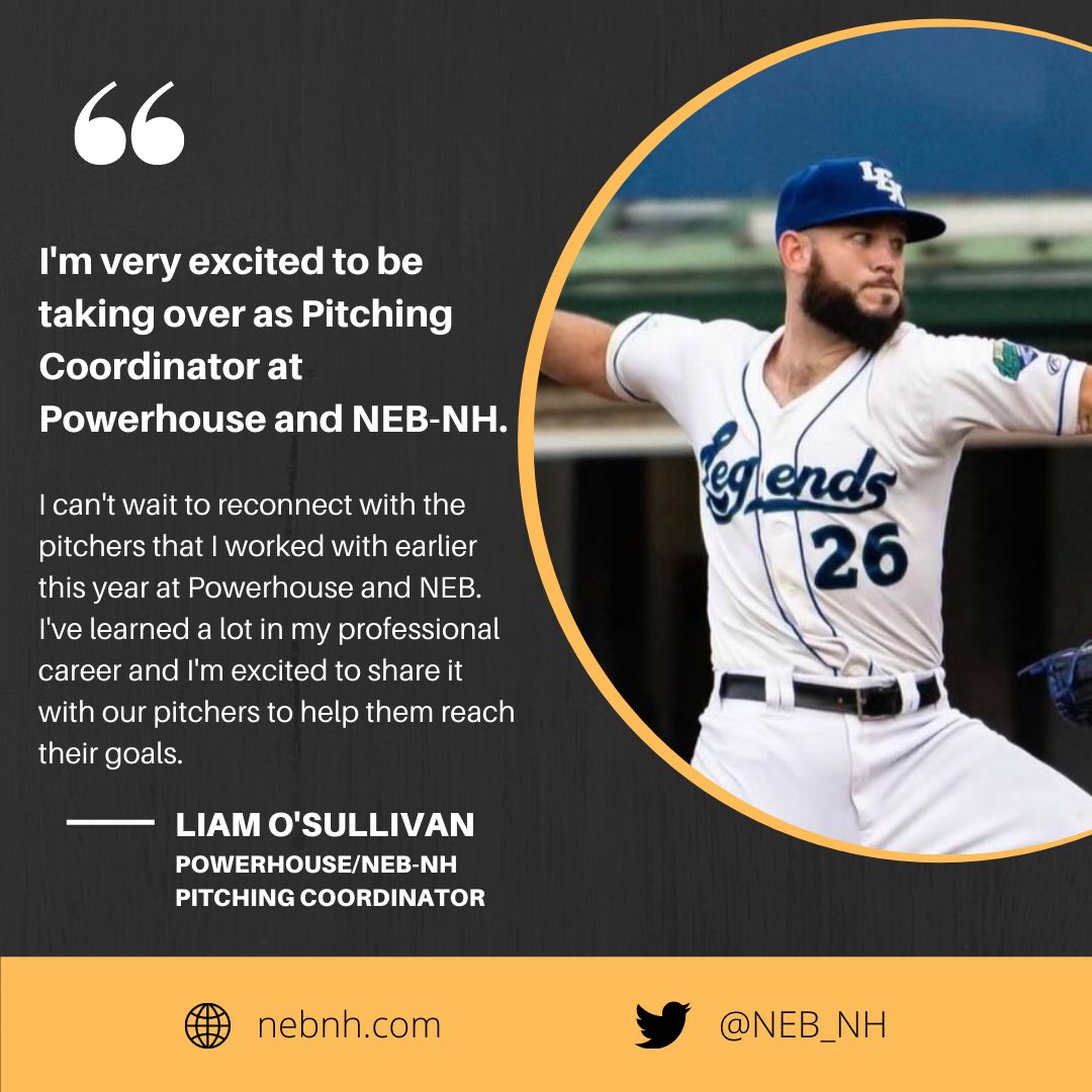 🗣Everyone please welcome our new Pitching Coordinator for Powerhouse and NEB NH: Liam O'Sullivan!🗣

Liam is currently a professional pitcher for the Lexington Legends with 5 years of pro ball on his résumé. Batters beware 👀 <a href="/PwrhouseSports/">Powerhouse Sports NH</a> <a href="/NorthEast_BBall/">NEB</a> #rollNEB