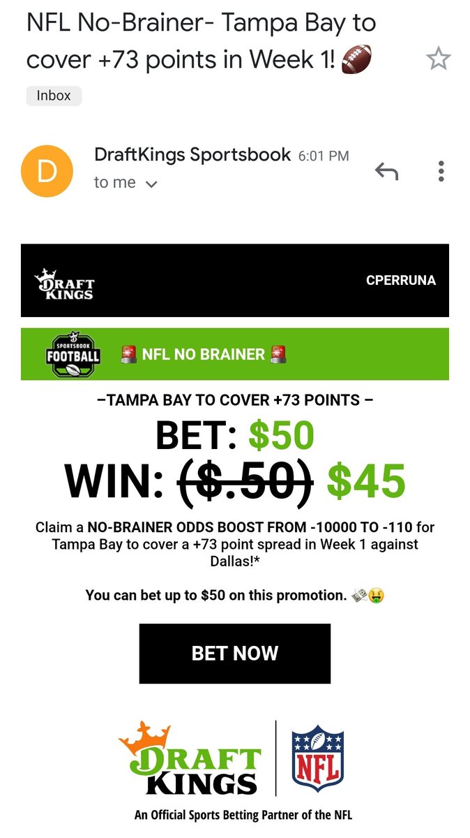 Chris Perruna On Twitter No Brainer Free Money Promotional Bet Of The Week 50 Max At Dkng Bet Tb Buccaneers 73 At 110 Tampa Bay Buccaneers 73 Point Spread 9 9 Nfl 2021 22 On Chris Perruna On Twitter No Brainer Free Money Promotional Bet Of The Week 50 Max At Dkng Bet Tb Buccaneers 73 At 110 Tampa Bay Buccaneers 73 Point Spread 9 9 Nfl 2021 22 On