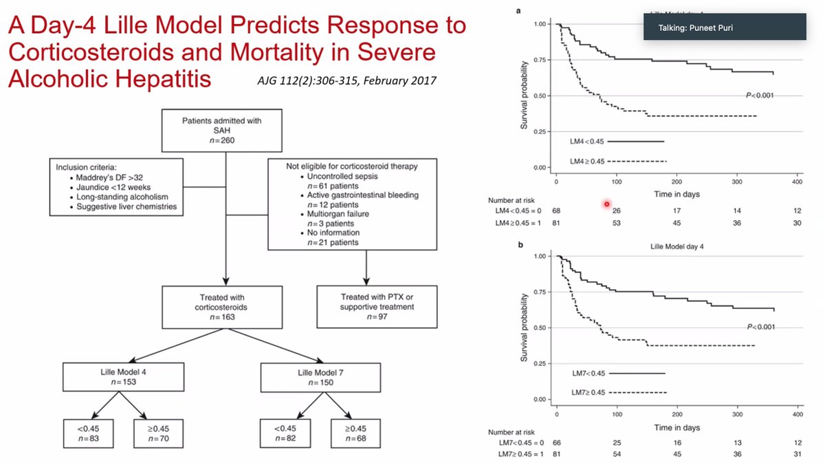 doctornikkid's tweet image. #Summerlectureseries by @PuneetPuri18 
Summary points:
⭐️You can&apos;t make the diagnosis w/o a high index of suspicion (AST/ALT rarely &amp;gt; 400)
⭐️Rule out infection, GIB
⭐️Risk stratify
⭐️Assess response to steroids
⭐️Early LT eval
⭐️Nutrition is🔑
Do you use day 4 or 7 Lille?