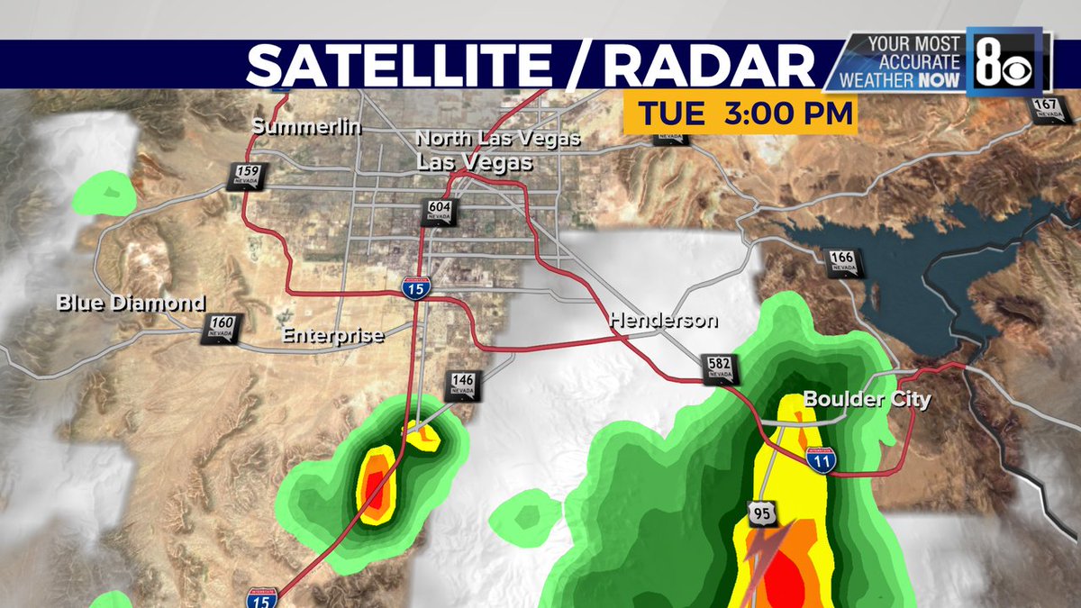TeddFlorendo's tweet photo. 3PM STORM WATCH: We're tracking 2 cells moving into Southern Highlands and Boulder City right now. Strong winds, rain and lightning can be expected with some of these storms. We'll have an update coming up @ 4
#WeatherNow #TeddSaid #Stormtracker8 https://t.co/4iDmwRy9Ed