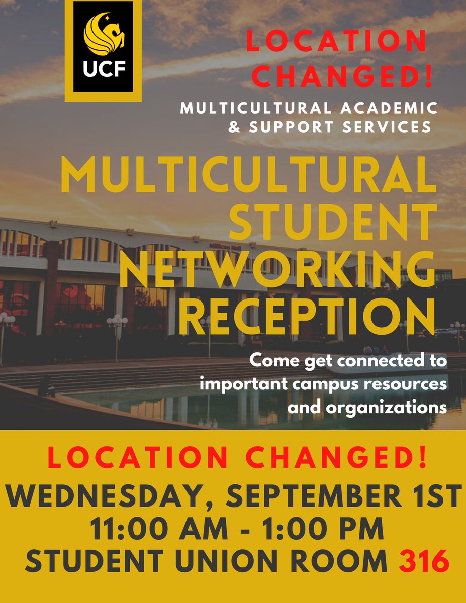 LOCATION CHANGE - Multicultural Networking Reception has moved to Student Union Room 316! Hope to see you there!