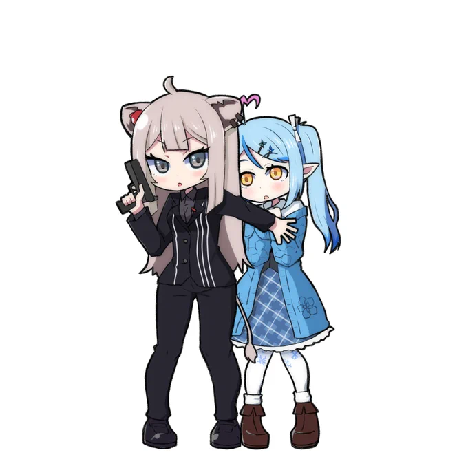 #ししらーと #LamyArt 
ギャ◯グタウン方面で鍛えたスキルでSPになったししろんと、護衛対象のお嬢様ラミィちゃんと言う新衣装予想🤔 