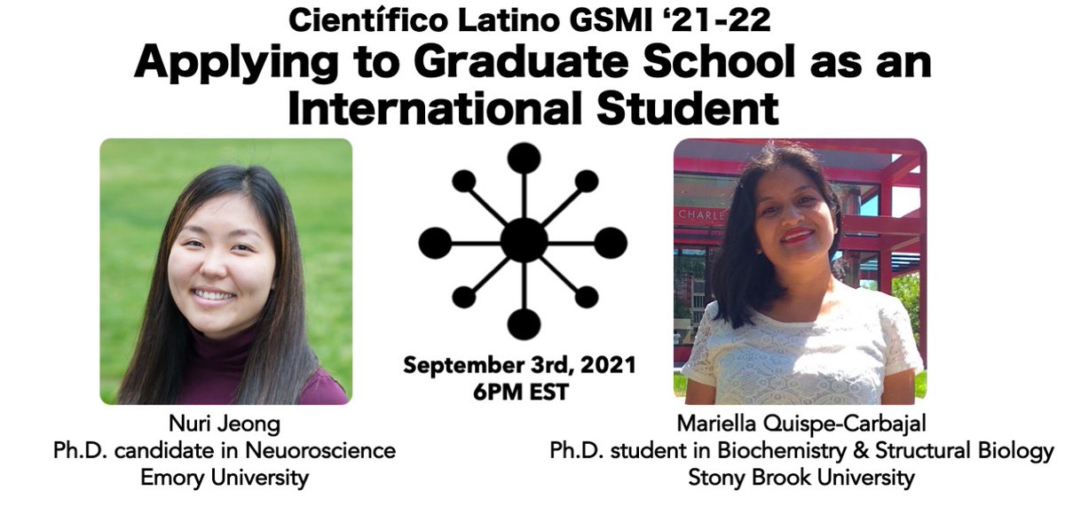 🌎 TODAY: Our WEBINAR on Applying to Graduate School as an International Student will be hosted by Nuri Jeong (<a href="/nuriscientist/">Nuri Jeong</a>) &amp; Mariella Quispe-Carbajal (@mqcarba89) @ 6pm EST. 

⬇️REGISTER  NOW⬇️

eventbrite.com/e/applying-to-…