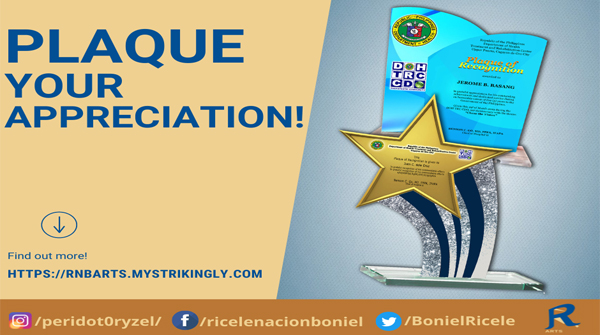 Plaque your appreciation!

Make a shout out to your employees by giving them plaques, trophies, or small gifts and other souvenirs!
Message me Now!
📧 📧📧 ricelboniel@gmail.com
Don't forget to follow me on my social media accounts!
#plaque
#plaquedesign
#plaquedesigners
