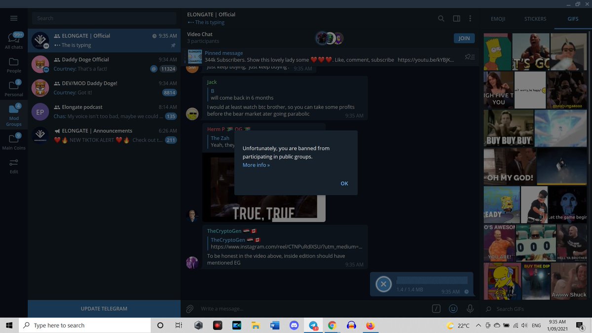 Yo <a href="/elongateog/">EG Token</a> 
Re-mod me so I keep doing my updates please! 

(Ive been MIA for a while so they probably just cleared up their mod team. My Telegram is banned from all groups I'm not a mod in from calling out scam groups who mass report me.
