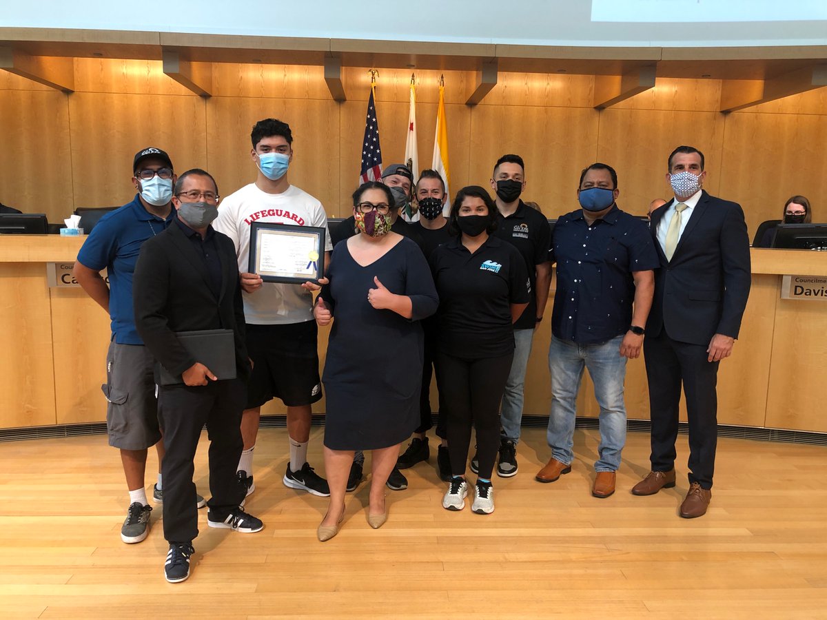 sjparksandrec's tweet photo. Go Team! Thank you to Mayor @sliccardo, Councilmember @SylviaArenas  and Councilmember @MayaEsparzaSJ for presenting our Placemaking and Aquatics teams with commendations today at City Hall. #PRNSBest https://t.co/9JqinsQyah