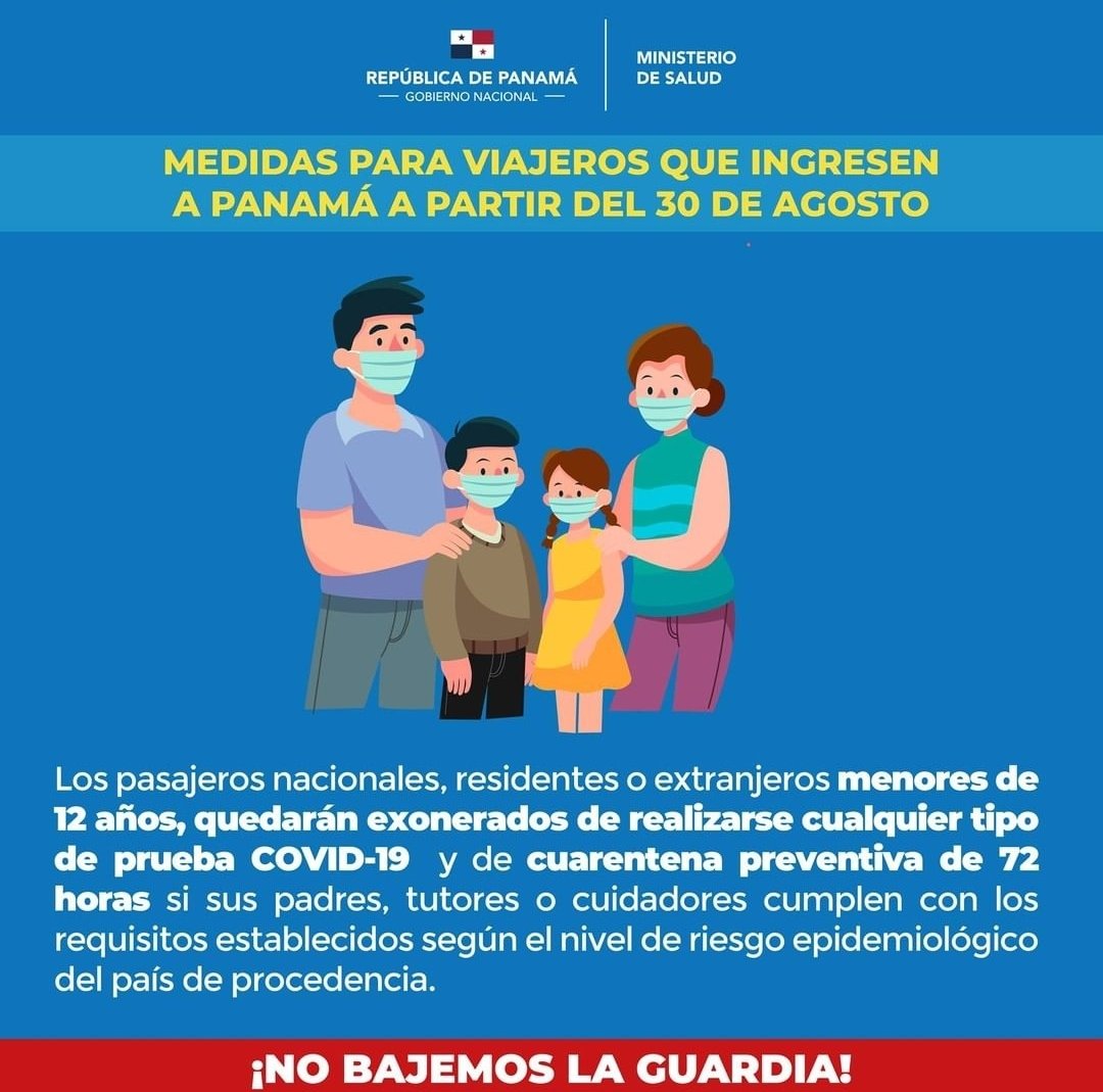 Nuevas medidas para nuestros turistas internacionales. Si tienes completo tu esquema de vacunación, ya no necesitas presentar prueba negativa, ni cumplir cuarentena. Bien por el turismo y la economía de 🇵🇦
<a href="/ATP_panama/">Autoridad de Turismo de Panamá</a> <a href="/promtur_panama/">PROMTUR PANAMA</a> <a href="/PanamaCamtur/">Camtur Camara Nacional de Turismo.</a> <a href="/ApatelP/">Apatel Panamá</a>