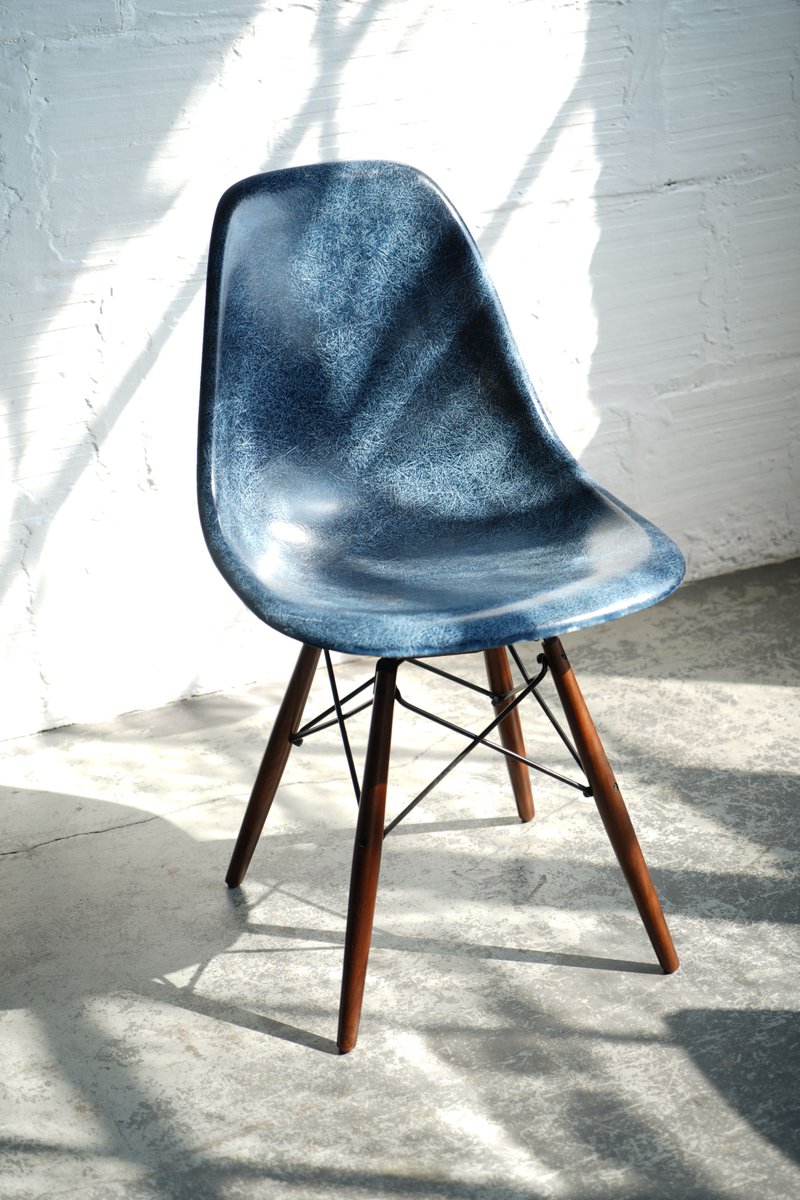 thegoodmod's tweet image. Indigo Side Shell on Swivel Wood Dowel Base #Modernica #Eames #MCM