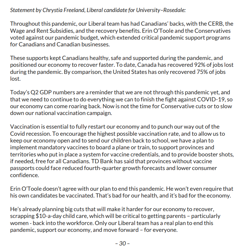 STATEMENT: Only the Liberal team has a real plan to end this pandemic and make sure our economy comes roaring back 
#cdnpoli #Elxn44