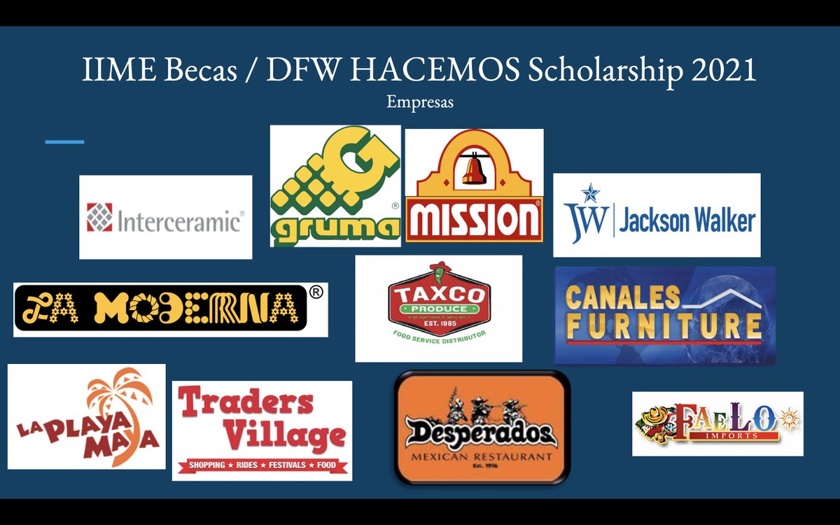 And a huge thank you to our sponsors for their generous donations to our 2021 #IMEBecas / DFW HACEMOS Scholarship Program. The contributions of these businesses are helping more students get a hand up as they pursue their educational goals 👏