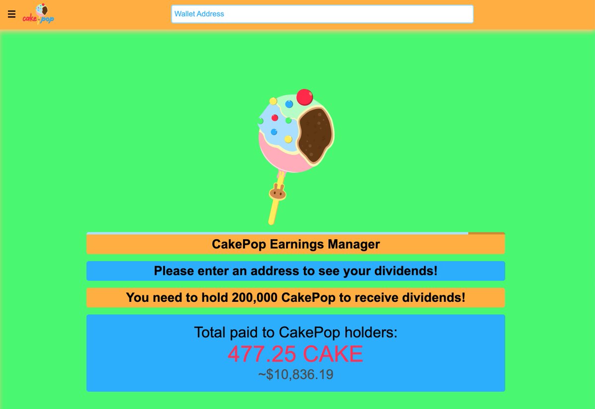 CakePopBSC's tweet photo. Over $10,000 in $CAKE dividends have already been paid out to #CAKEPOP holders!

What are you waiting for!? Get some CAKEPOP before it exponentially grows this week in dividend payouts and price!

https://t.co/BJFHNN5gNA

#BSC #BinanceSmartChain #GemsFinderBSCLegit #BSCGems https://t.co/Rjw7EO57P0